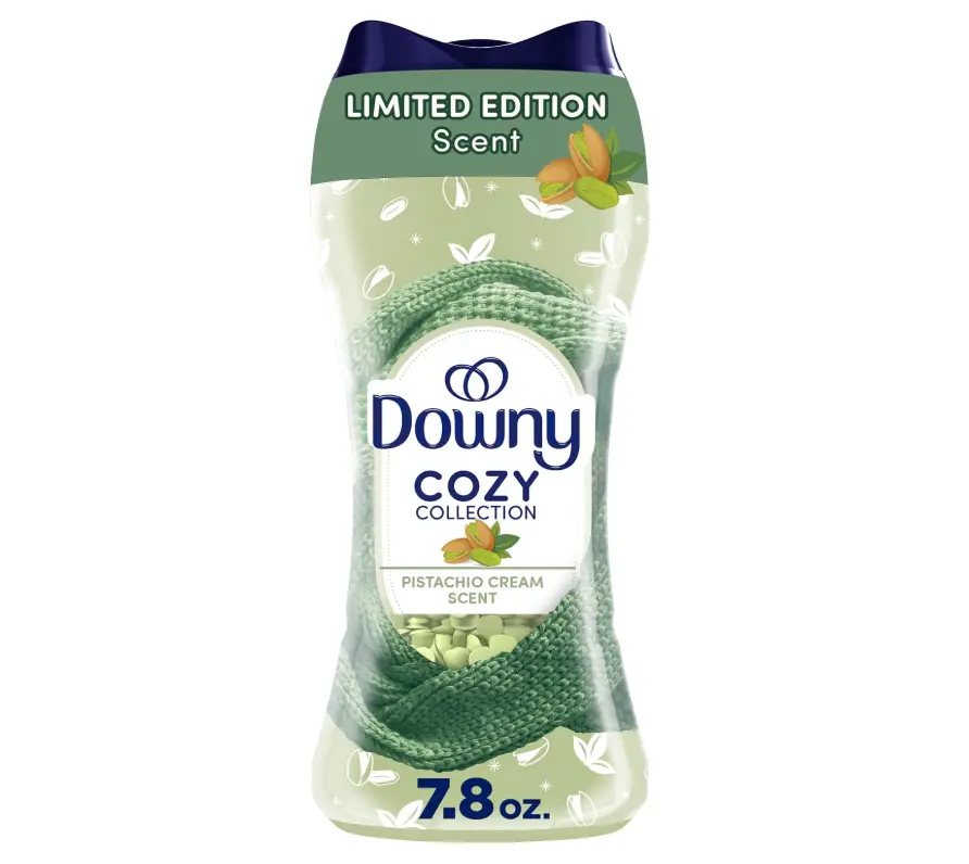Downy Cozy Collection Scented Laundry In-Wash Booster Beads - Limited Edition Café-Style Pistachio Cream, Irresistibly Cozy Comforting Scent, 7.8 oz Laundry Fragrance Enhancer for Baby & Maternity Care