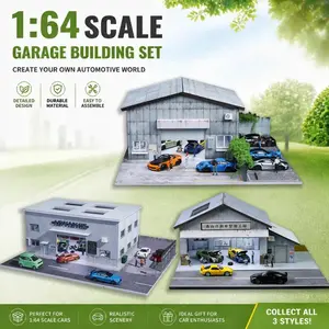 Diorama 1/64 Miniature City Scene Factory Building Garage LED Lighting Auto Service Station Workshop Die Cast Car Collection Toys & Gifts Mini Car Showcase