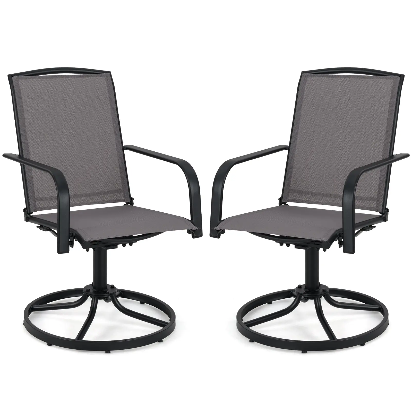 COSTWAY - Outdoor Swivel Chairs Set of 2 with High Back and Breathable Seat-Gray