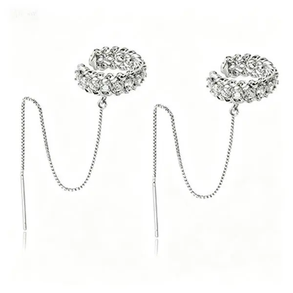 Unisex Cuff-Shape Metallic Ear Cuff with Chain Detail - Casual Long Thread Earrings for Daily Wear, Sports & Outdoor Accessory