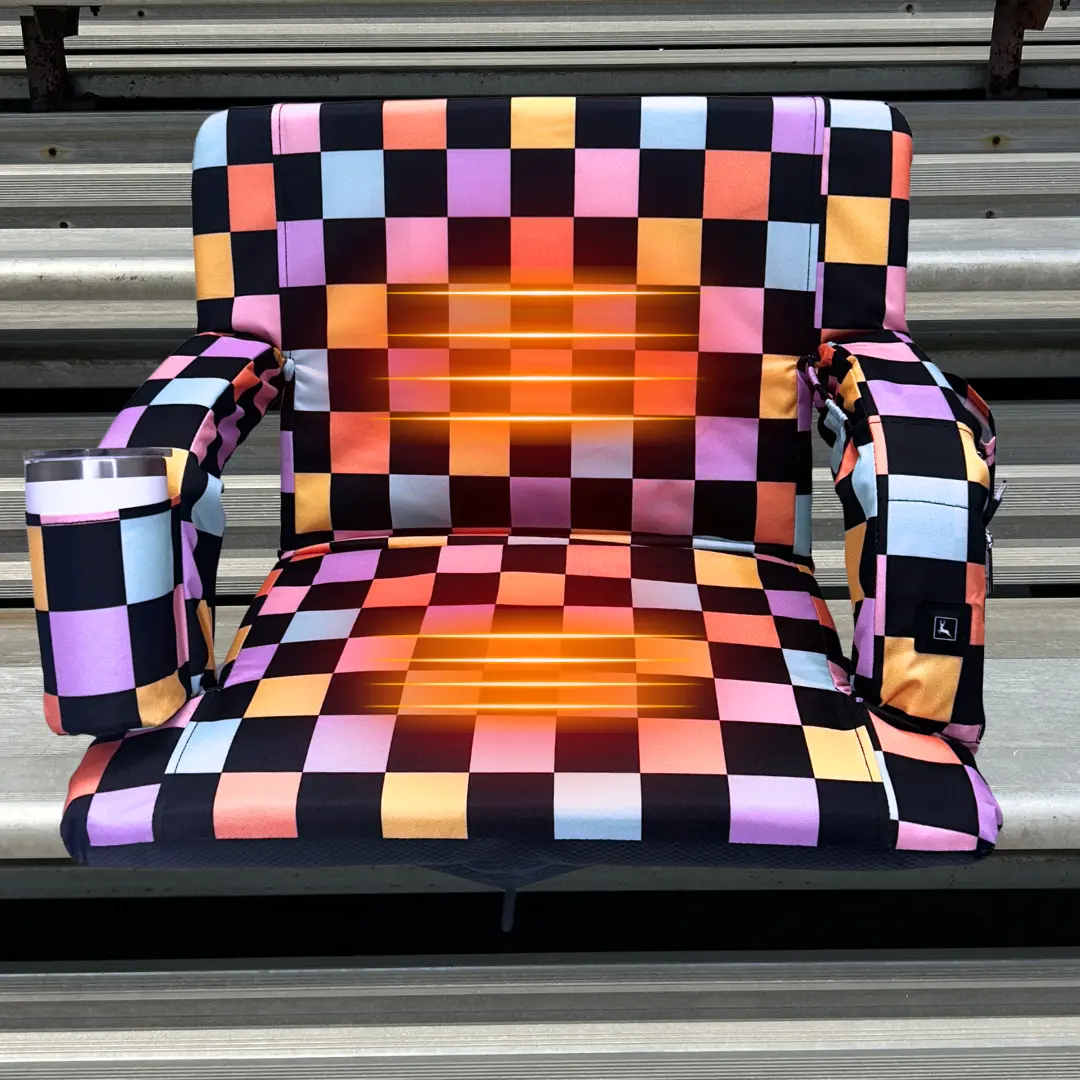 Heated Retro Checkerboard 23" Stadium Seat with Armrests
