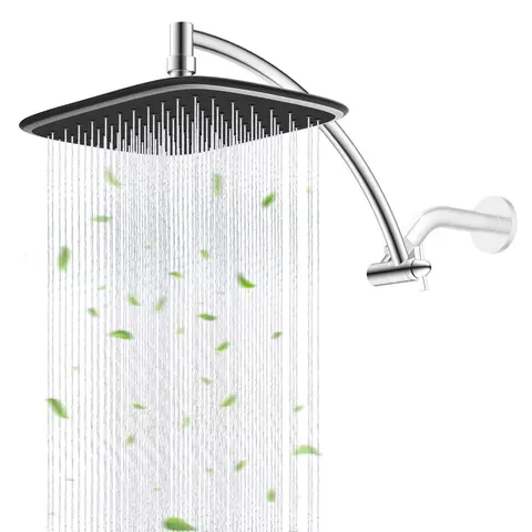 Hibbent Chrome Finish Wall-Mounted Shower Head Set - 10 inch High-Pressure Rainfall Fixed Head, 12"arm, 96-nozzle Rinse, Abs+Brass Build, G1/2" Ball Connector, 1-Min Easy Install, 2.5 GPM, 3 Lbs, Modern Look, Fits Wall-Mounted & Handheld Units