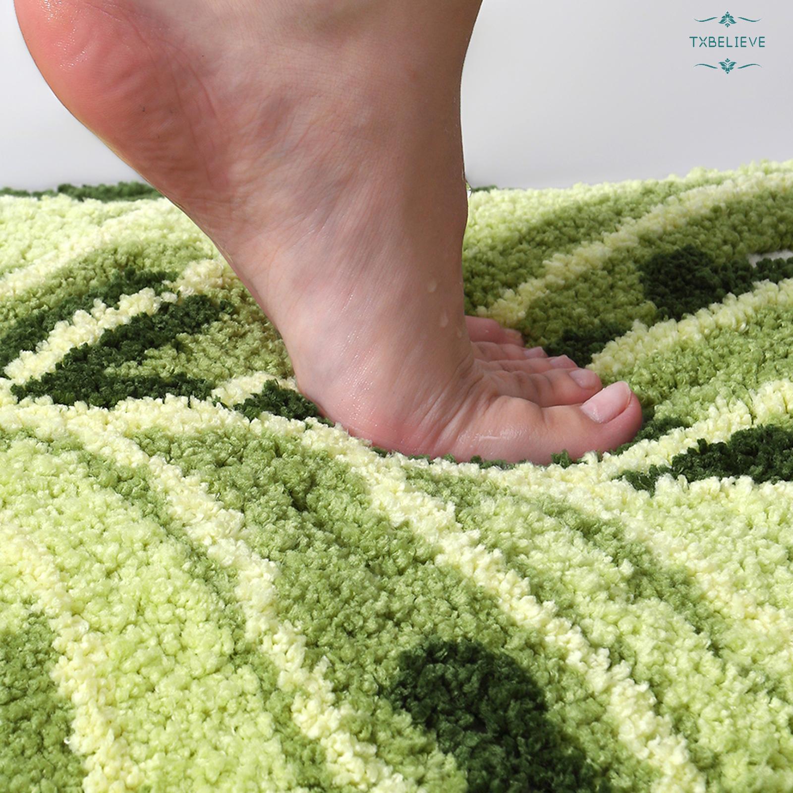 Cute Bathroom Rugs with Green Leaf Plant, Soft, Fluffy, Plush, Absorbent, Quick Dry, Non Slip, Machine Washable for Shower Floor, Bathroom, Bedroom,Kids Room, Monstera