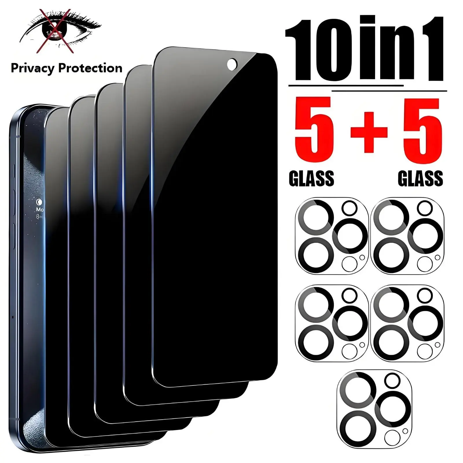 10-Pack Privacy Protective Tempered Glass Cellphone Smartphone Screen Protector for iPhone 17 16 Pro Max 15 Plus 14 Pro Max 13 Mini, 9h Hardness Camera Lens Protection Accessories