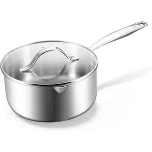 BE LIVING Essential Series 8 inch 20 cm Sauce Pan with Lid 3 qt Triply Stainless Steel PFAS-Free Nonstick Induction Compatible Even Heat Distribution