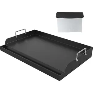 25 "× 16" Gas Oven Universal Non stick Frying Plate - Multi functional Cast Iron Cooking Frying Plate (with Oil Guide Slot), Pre maintenance Flat Top Frying Plate Accessory, Suitable for Camping, Picnic Parties, and Parties