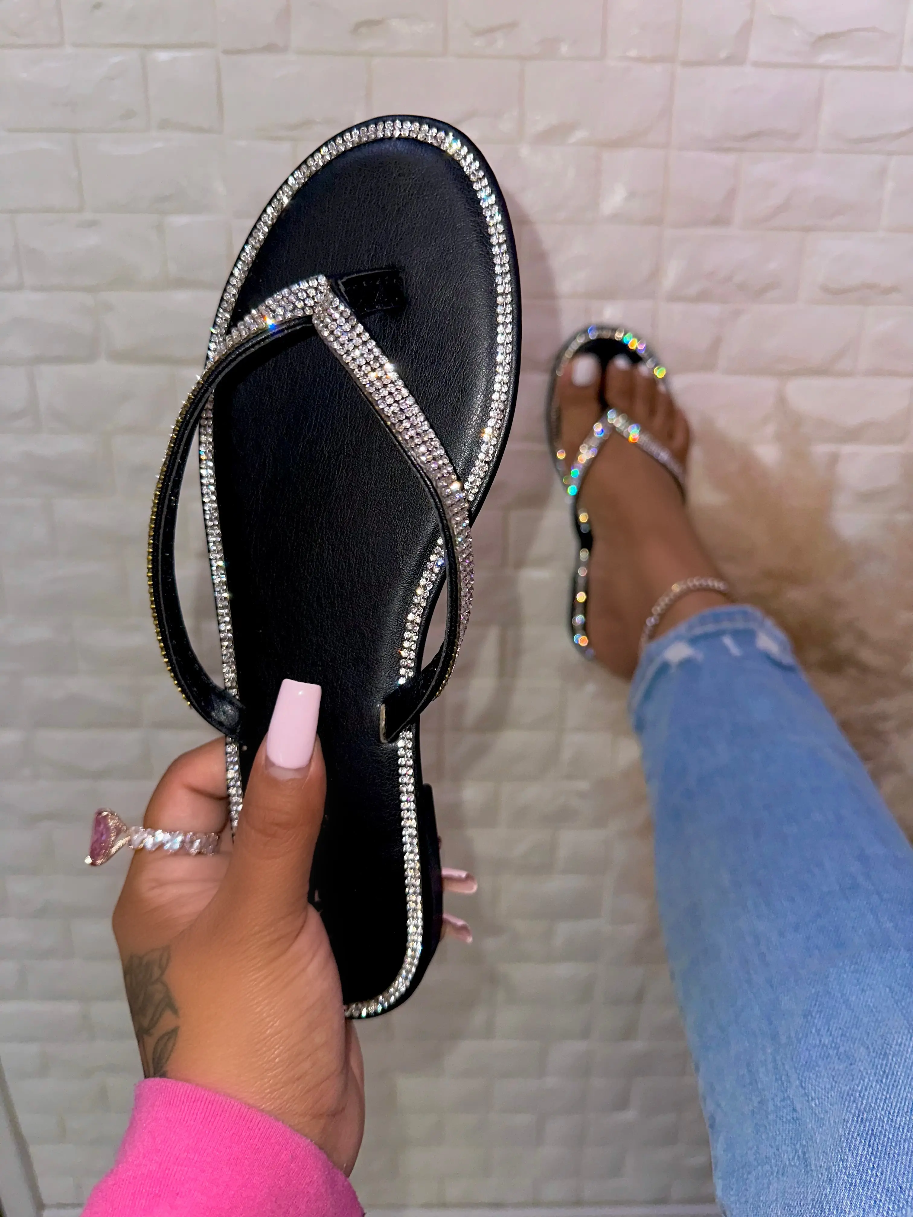 Women's Sparkly Rhinestone Honey Thong Sandals - 4 Colors, Comfy, Stylish Footwear, Summer Baddie Shoe for Women
