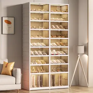 Foldable shoes rack organizer clear portable plastic shoes rack for closet entryway shelf collapsible large storage box stackable assembly cabinet with lids door9tier for pairs