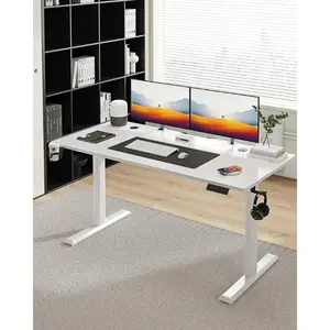 Electric Standing Desk 55 Inch, Ergonomic Height Adjustable Table with T-Shaped Metal Bracket Modern Computer Workstations White(HUM)