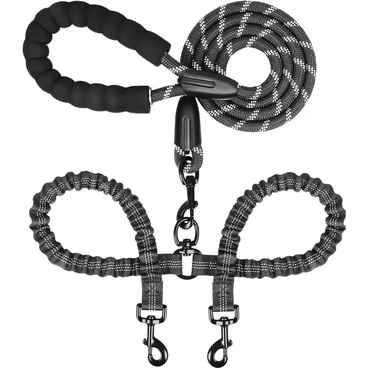 Dual Dog Leash, Anti-Pull Retractable Walking Lead with Padded Non-Burn Handle for Medium & Large Dogs
