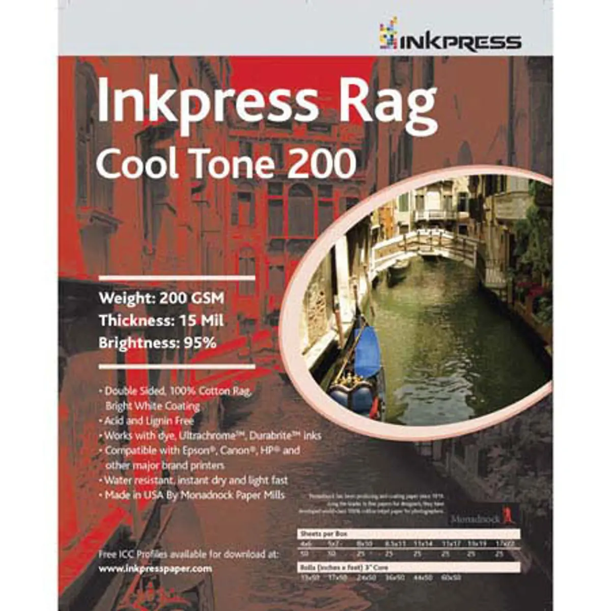 Inkpress Cotton Rag Cool Tone Double-Sided Bright White Matte Inkjet Paper (16 mil, 200gsm, 11x14", 25 Sheets) for Photographers, Archival Print Use