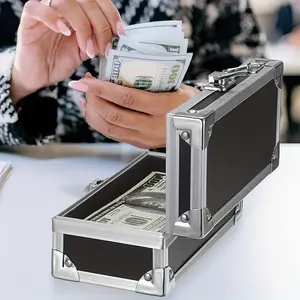 Lockable Cash Box Aluminum Alloy Coin Storage Box Bill Organizer Single Row Coin Tray Currency Storage Box Money Safe Case with Key Portable Small Business Flea Market Retail Store Office Petty Cash Lockbox Security Drawer Tray