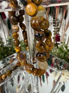 Natural Pietersite Tumbled Stone Bracelet 8mm | Blue Gold Brown Gemstone Beaded Stretch Jewelry