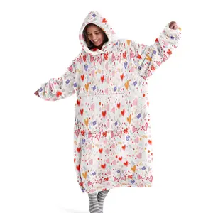 Hooded Blanket, Wearable Blanket, All-Over Printed Colorful Heart Digital Print Flannel Blanket Soft and Warm Blanket, Ideal for Sofa Throw, Home Relaxation Blanket, Air-Conditioned Blanket, Nap Blanket, Office Bed Blanket, Camping Travel Blanket