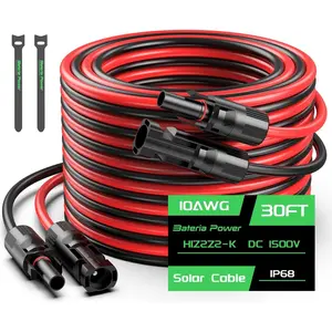 30FT 10AWG 6mm² Solar Panel Extension Cable Wire with Female & Male Waterproof Connectors for RV Photovoltaic Systems