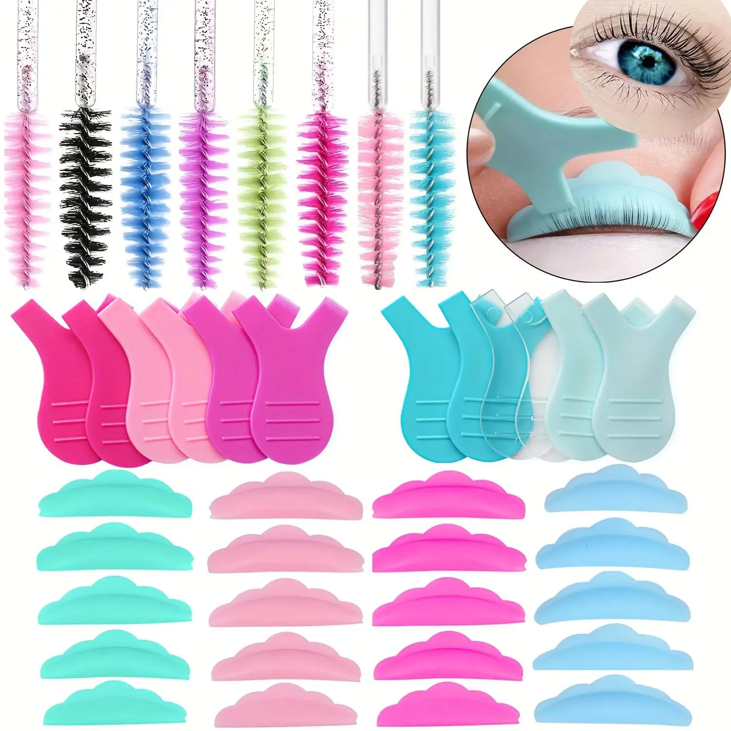 5Pairs Eyelash Perm Pad With 5pcs Y Shape Brush Set Y Lash Lift Tool and 5Pcs Eyelash Mascara Brush Silicone Pads Lash Perm Lift Brush Eyelash Extension Lifting Curler Tools Eyelash Set Makeup Tool Set, Cosmetic Makeup Tool, Cosmetics Makeup Tools