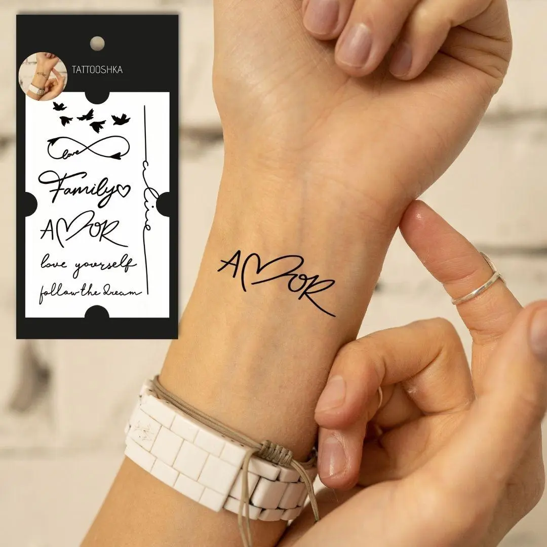 Amor with birds (L-74). Temporary tattoos. Party tattoos. Kids tattoos. Custom design. Tattoo sets. Ukrainian. Realistic. Waterproof