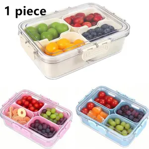 4 Compartments Snack Box Container, Snack Organizer with Lid, Snack Storage Box for Fruit, Veggie, Perfect for Party, Entertaining, Kitchen
