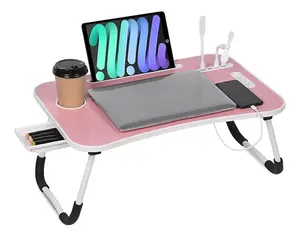 Multifunctional Foldable Lap Desk with 4 USB Ports | Cooling Fan, LED Light, Cup Holder & Storage Drawer | Perfect for Bed Sofa Floor Home Office Use Laptop Bed Table Folding Laptop Table Ergonomic Sit Stand