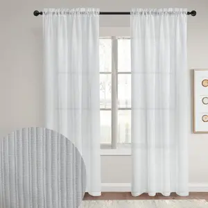 White Stripe Sheer Curtains Rod Pocket Soft Light Filtering Panels for Living Room, Bedroom & Patio Door Privacy Luxury Rhinestone Lace Cotton Linen Curtains Set langsir bidai blackout sheer Ring brocade blind langsir hook rod gradient cabinet