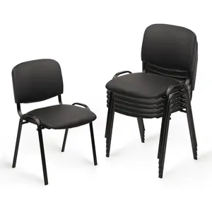 Outvita 5 PCS Stacking Waiting Room Chairs, PU Leather Armless Office Guest Chair with Metal Frames, Stackable Conference Room Chairs No Wheels for Reception Lobby Side Training School, Black Summervibes