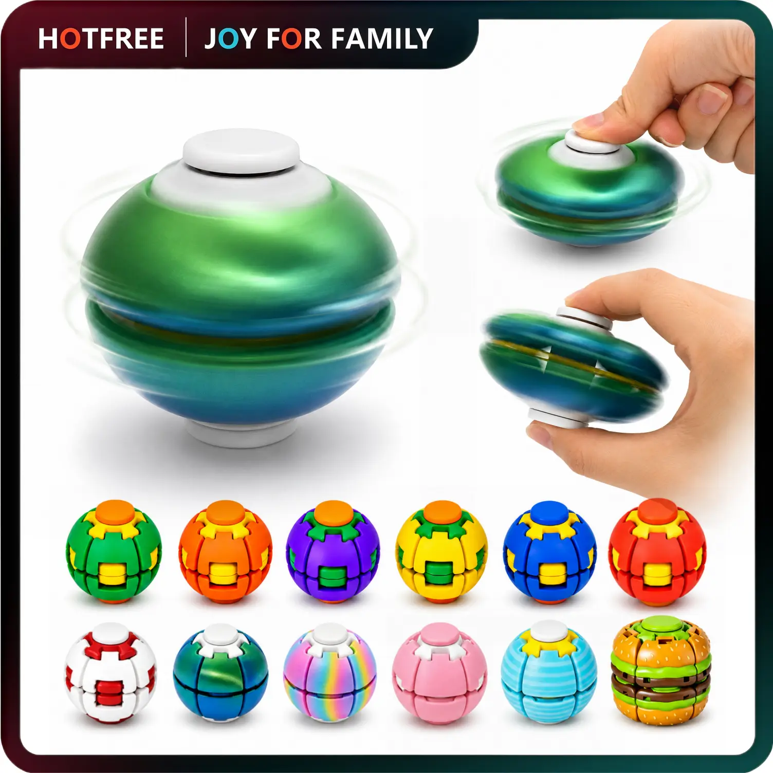 Hotfree Press-to-Spin Transforming Fidget Ball, 3D Printed Fidget Ball Toy, Smooth Spinning Sensory Gyro Toy, Stress Relief Desk Gadget, Anxiety Relief Fidget Spinner, ADHD Focus Aid, Portable Handheld Fidget Gyro Toy for Kids, Teens and Adults