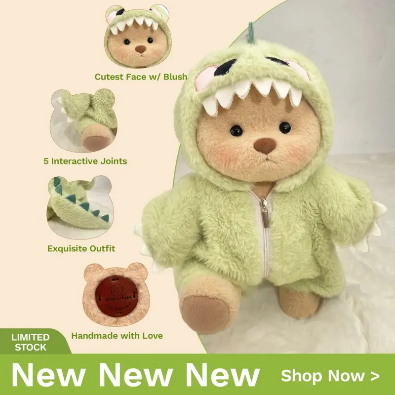 Getahug Dinosaur Plush Toy - 5 Joints Moveable, Customizable Outfits, Soft Huggable Soft Stuffed Doll, Collectible Figurine, Kids Gifting, Home Decor, Durable Fluffy Summerwins