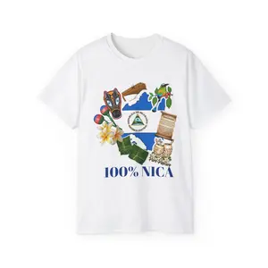 Nicaragua Collage Nicaragua Map Tee | National Symbols, Floral & Cultural Icons Shirt