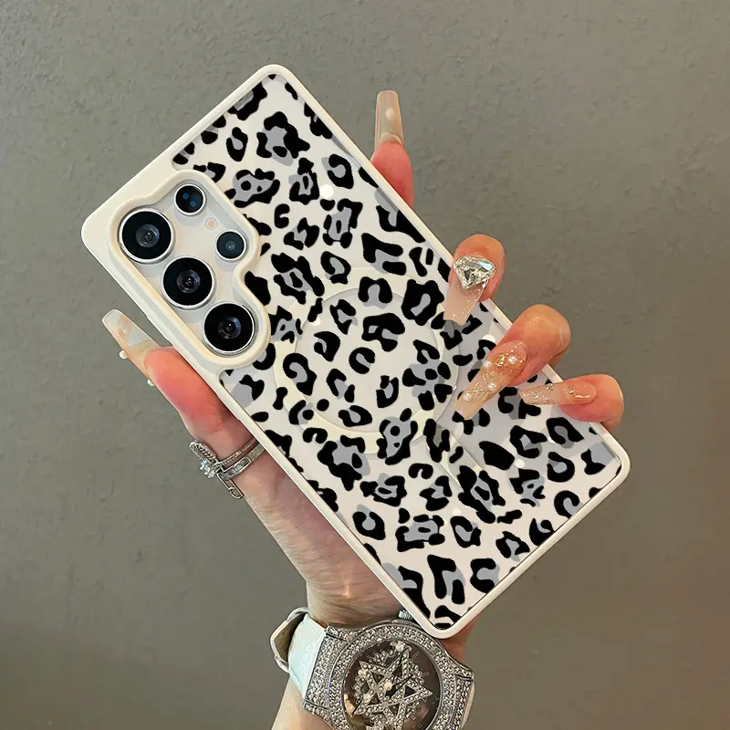 Trendy Magnetic Case for Samsung S22/23/24/25 plus ultra Black leopard print MagSafe Ready, Ultra Thin & Shockproof | Cute Pick for Girls, Aesthetic, Accessories, Casing, Cover