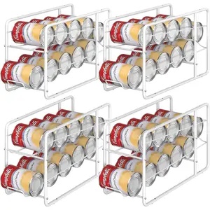 4 Pack Can Dispenser Rack, Stackable Can Storage Organizer Holder for Canned food Kitchen Cabinet Pantry Countertop, White