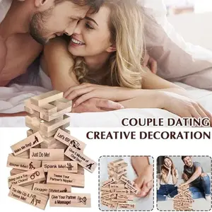 48 Piece Couples Wooden Block Tower Set, Romantic Night Challenge, Adult Stacking Fun, Valentine's Day Gift, Festive Game Box