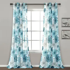 Lush Decor Leah Sheer Window Curtain Panel Set for Home Decor - Floral Pattern, 84" Length, 52" Width, 100% Polyester, Sheer, Easy Installation with Grommets, Machine Washable