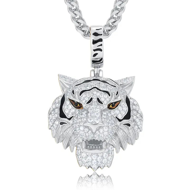 UCCIYO Tiger Head Pendant P730 UCCIYO S925 Sterling Silver Synthetic Moissanite Pendant Necklace for Women Men Hip Hop Jewelry Gift【#P730】