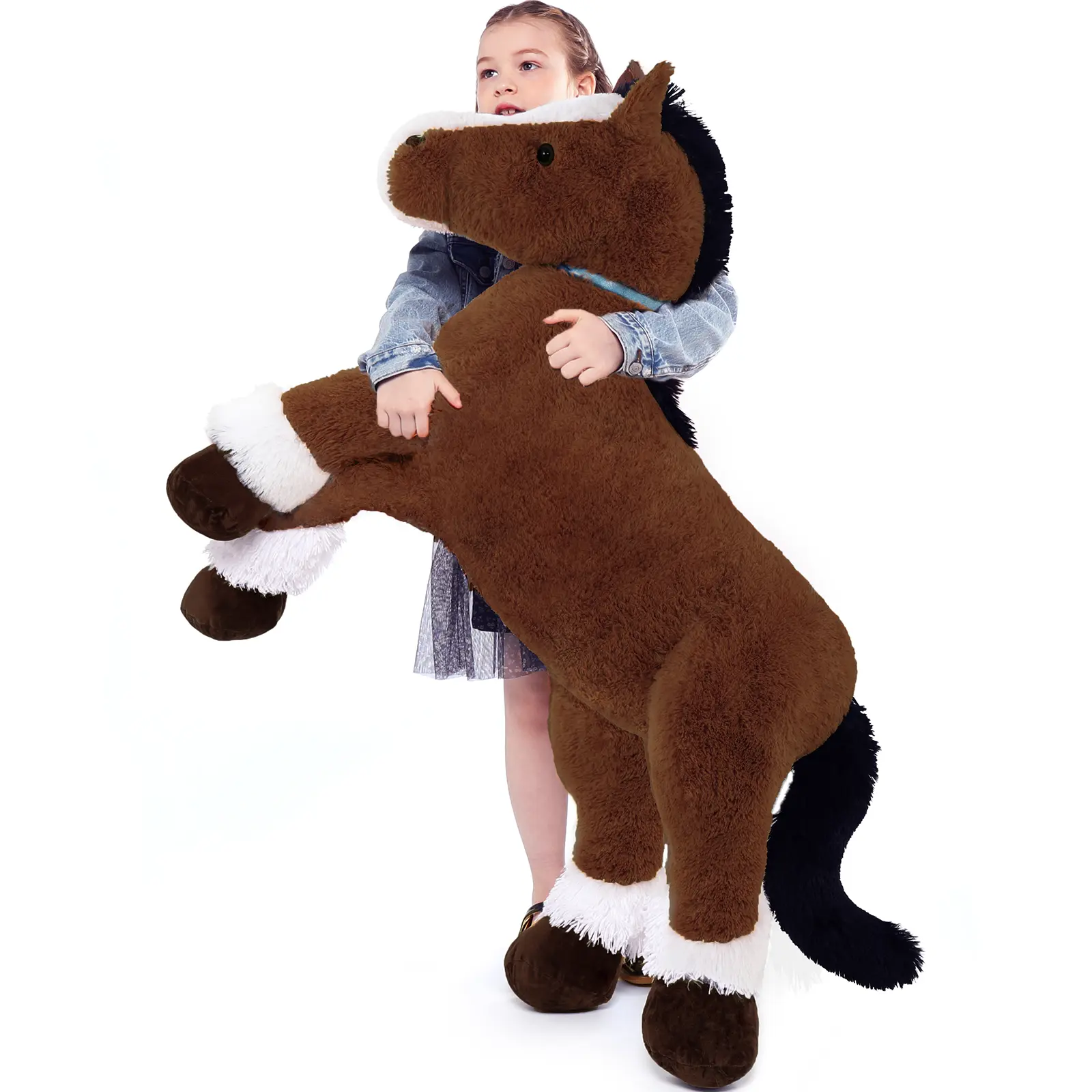 47" Large Horse Plush Toy, 120cm Soft Stuffed Animal Horse Pillow, Big Pony Plushie for Kids, Girls Boys Horse Lovers Birthday Gift