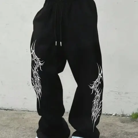 Men's Fashion Streetwear Loose Fit Sweatpants with Side High-Grade Print, Comfortable Breathable Fabric for Summer Everyday Wear, Athletic Casual Pants, Athleisure Pants, Trouser, Athleisure Track Pants, Casual Comfy Sweatpants