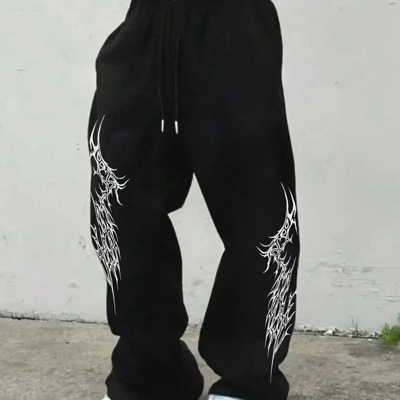 Men's Fashion Streetwear Loose Fit Sweatpants with Side High-Grade Print, Comfortable Breathable Fabric for Summer Everyday Wear, Athletic Casual Pants, Athleisure Pants, Trouser, Athleisure Track Pants, Casual Comfy Sweatpants