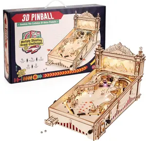 Robotime ROKR 3D Pinball for Kid Adults Family Party Machine Vintage Style Popular Game Smooth Assembly 3D Wooden Puzzles EG01 3d Pinball