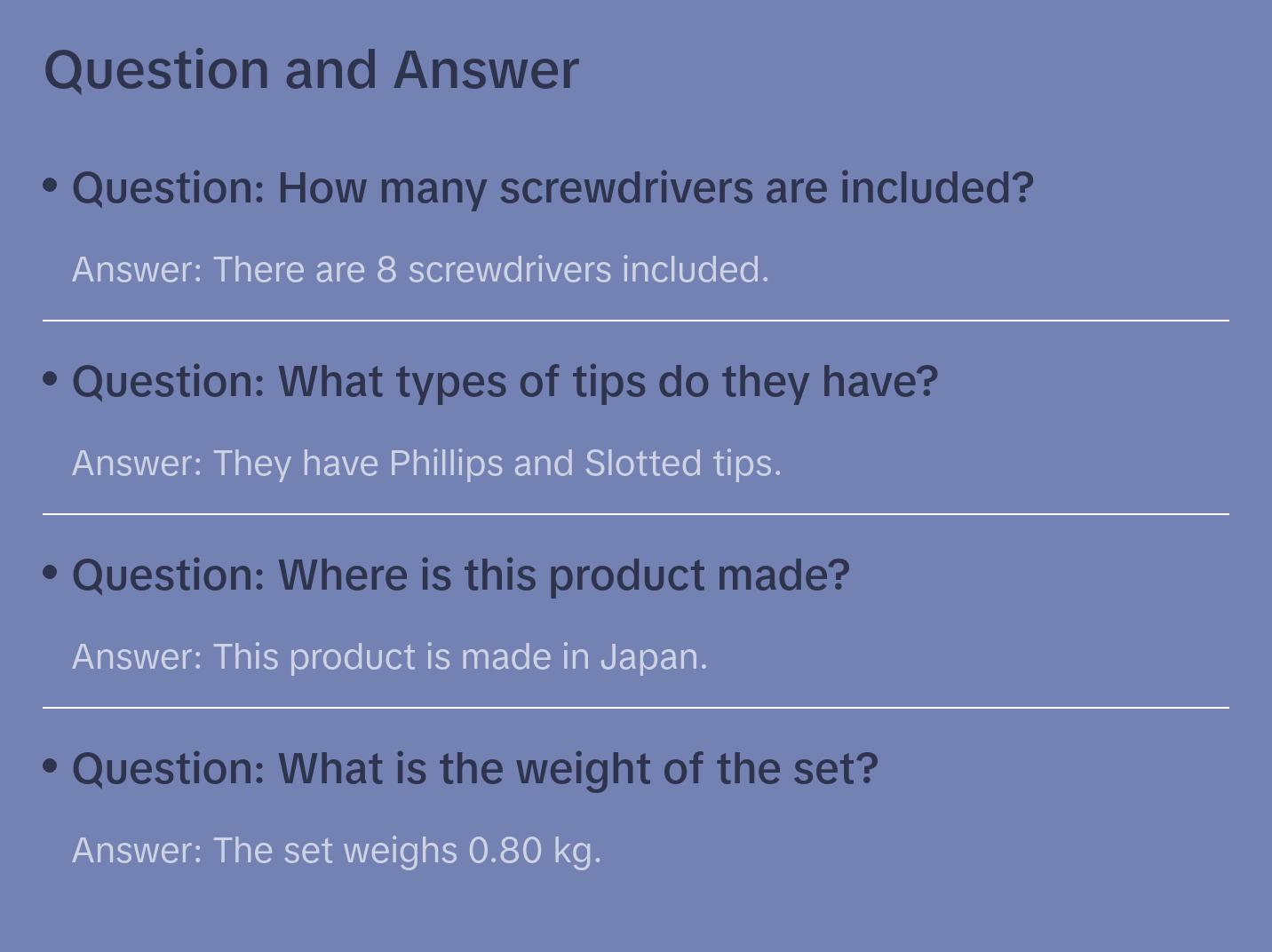 Vessel Tools 9008EVA  MEGADORA Screwdriver Set, 8 pieces