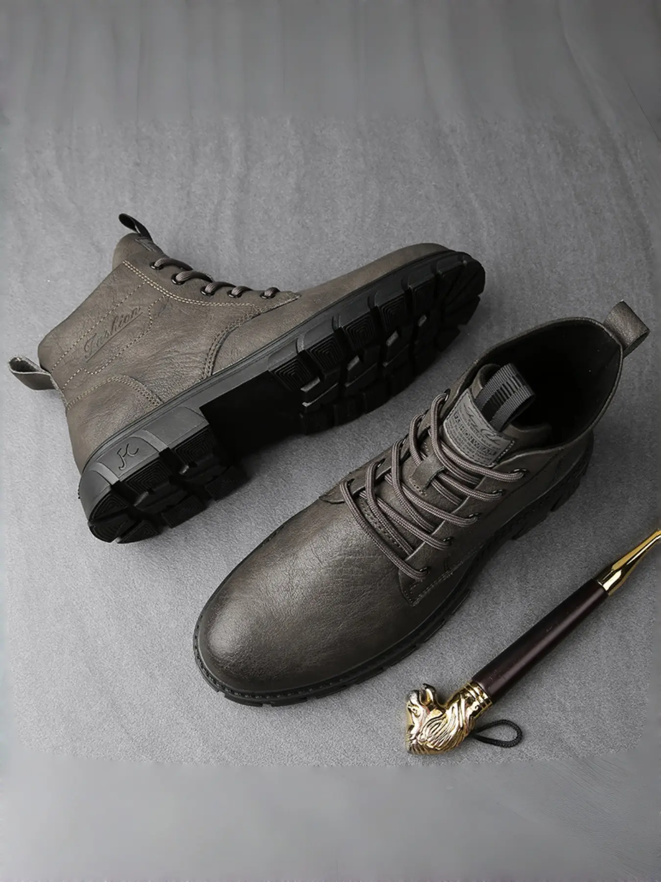 Men's British Style Closed Work Boots | Height Increase Leather Shoes | Vintage High-Top Design Footwear | Workwear Shoes