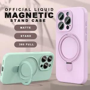 Magnetic Ring Holder Liduid Silicone Stand Phone Case For iPhone 15 14 16 Plus 11 12 13 16 Pro Max Magsafe Protector Soft Cover