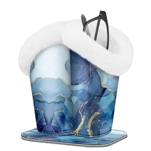 Fintie Dual-Holder for Eyeglasses with Soft Furry Lining and Magnetic Base, Anti-Scratch Glasses Case Vegan Leather Exterior, Glasses Holder Stand