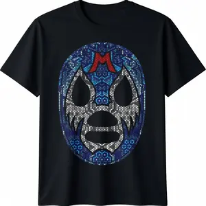 [100% Cotton] Men's 180g Pure Cotton Single-Sided Printed Round Neck Short Sleeve T-Shirt Mex-Art Lucha Libre Mexican Wrestling Legend Mil Máscaras T-Shirt Gift for Men, Dad, Husband, Grandpa, Friend