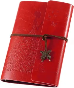 Leather Journal, Vintage Spiral Bound Notebook Refillable Dairy Sketchbook Travel Journal to Write in with Blank Pages for Women Girls Gifts (A5, Red)
