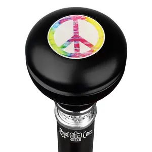 Peace Sign Caduceus Emblem Knob Stick: Large Knob, Pewter Collar