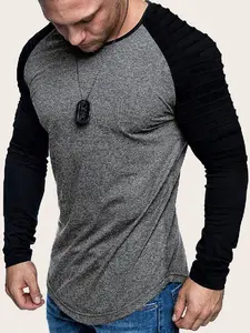 Men's Patchwork Print Raglan Sleeve Tee, Casual Long Sleeve Round Neck T-shirt for Spring & Fall, Fashion Men's Top for Daily Wear, Casual Streetwear Tops