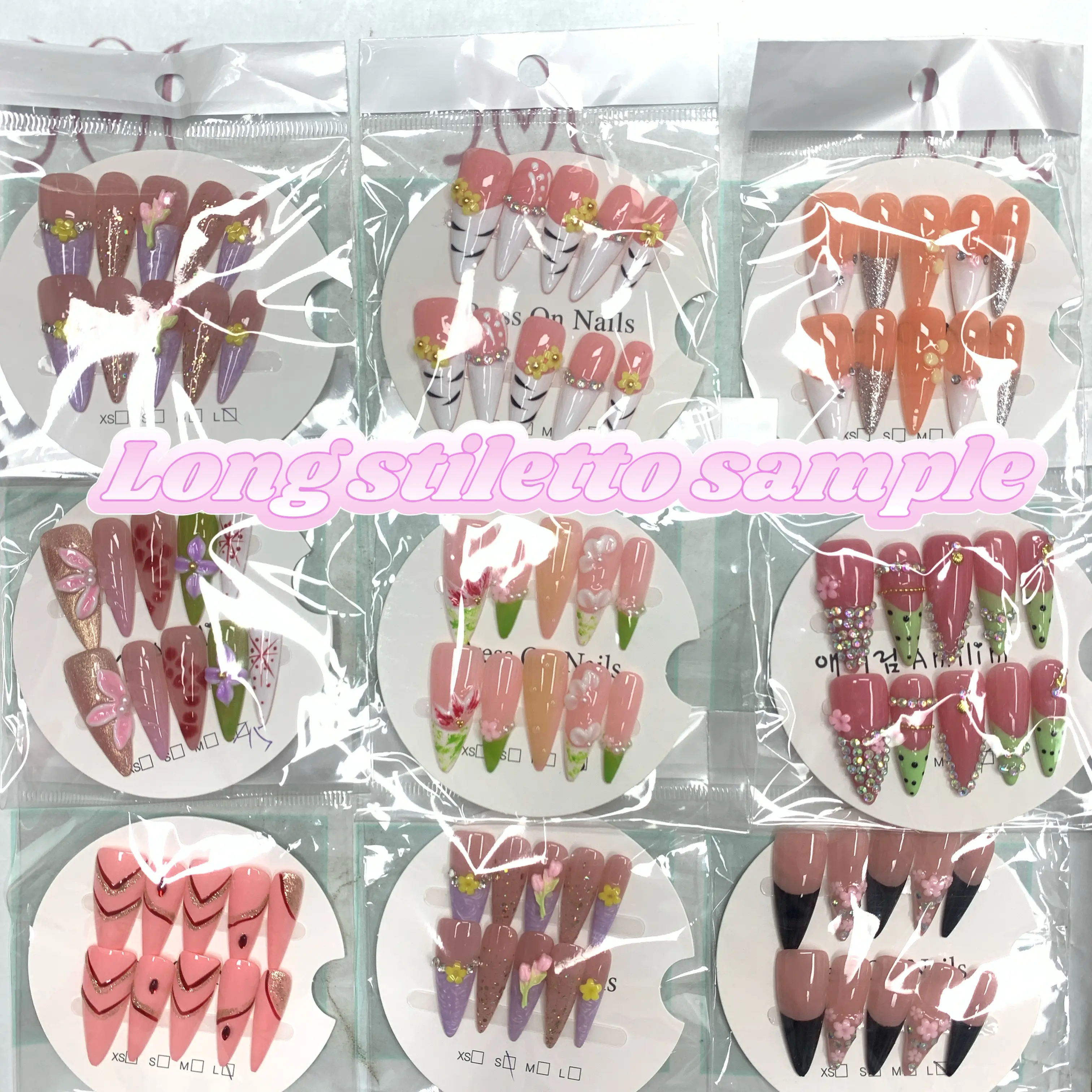 Kira(19956)gc.$30 for 20 pairs handmade press-on nails pick size+length+shape random style(mystery box)