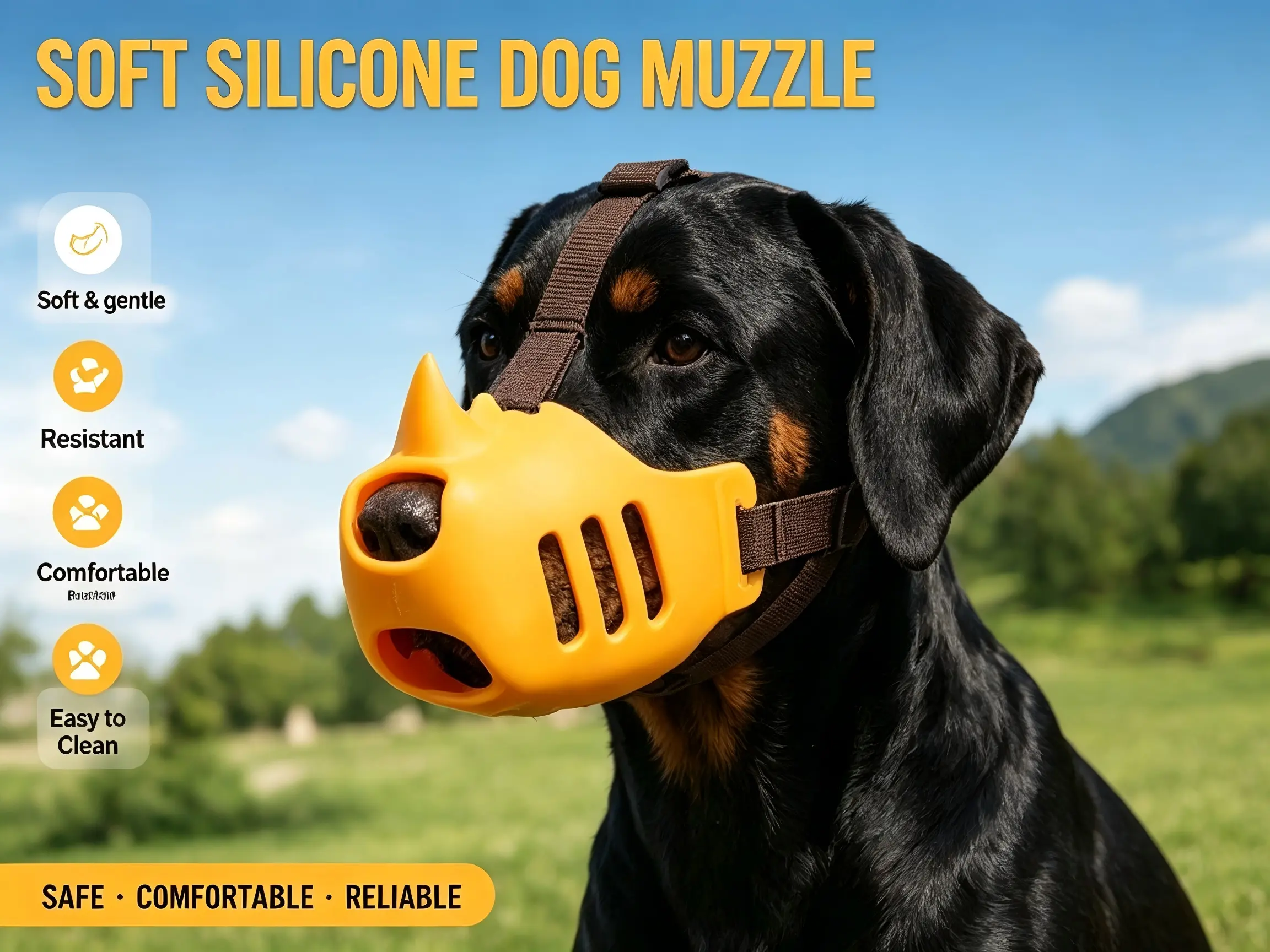 Cute Rhinoceros Soft Silicone Dog Mouth Guard – Anti-Bite Fun Pet Protective Cover, Ideal for Daily Walks, Outdoor Trips, and Various Outings (Breathable Version)