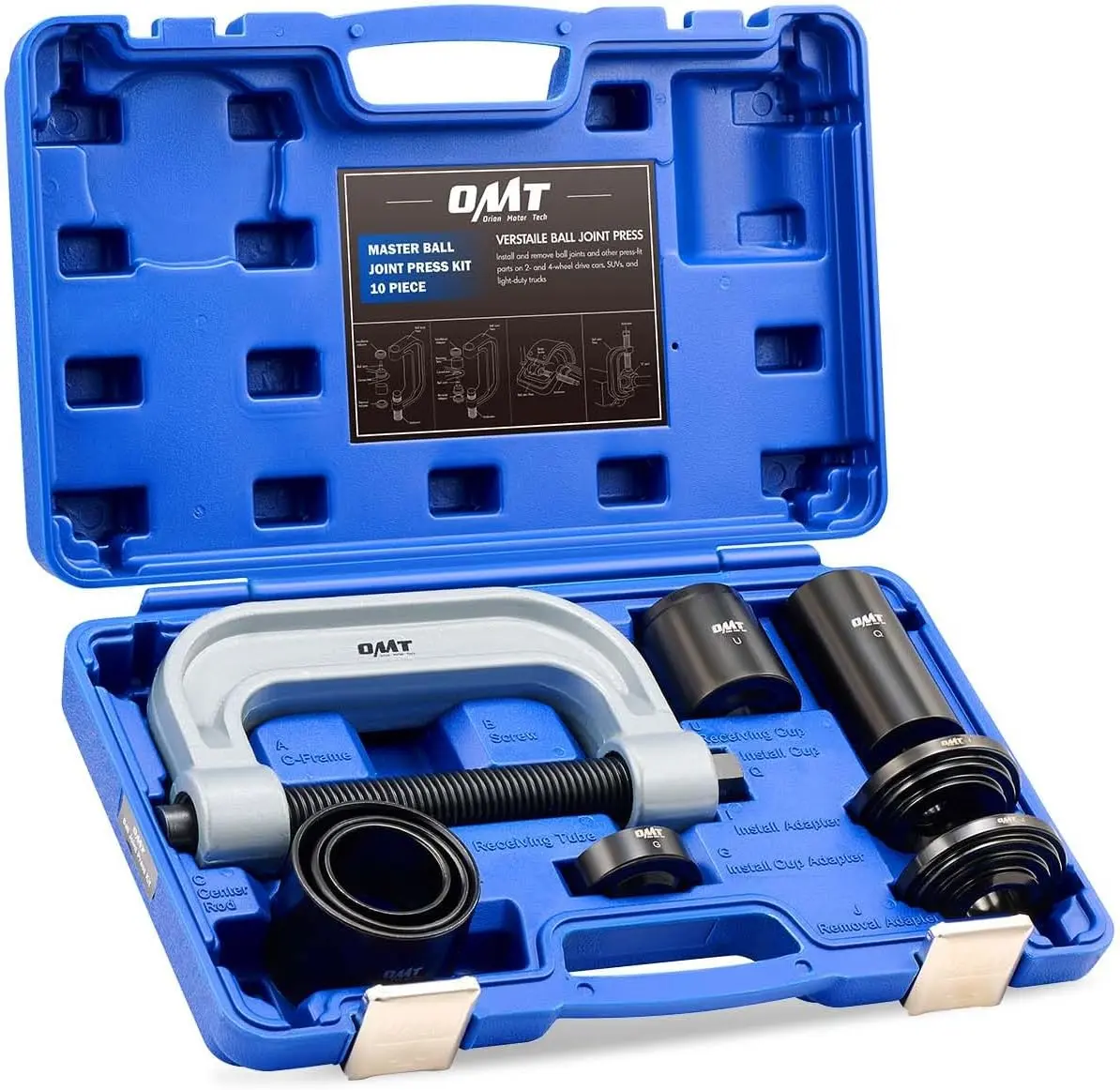 OMT Ball Joint Press Kit, Ball Joint Removal Tool with 4x4 Adapters | Heavy Duty Ball Joint Tools for Most 2WD and 4WD Cars and Light Trucks, Light Gray C-frame