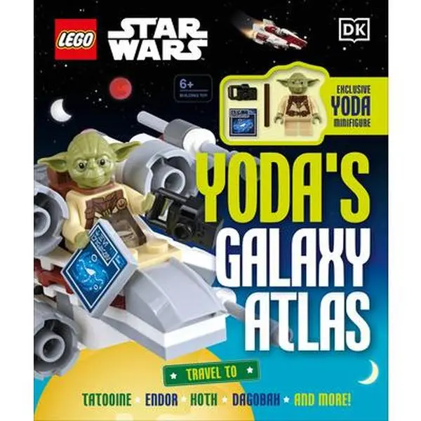Lego Star Wars Yoda's Galaxy Atlas, English Mixed Media Book with Exclusive Yoda Lego Minifigure, Bricks and Minifigs, 9" h x 7.5" l x 1" w - Simon Hugo