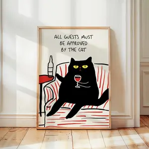 Funny Cat Poster, Cat Lover Wall Art, Trendy Apartment Decor